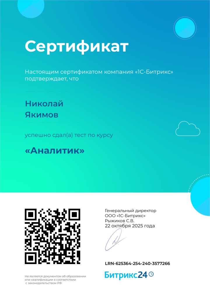 Сертификат: аналитик Битрикс24